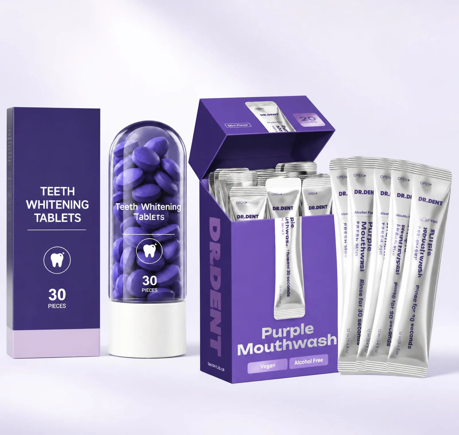 Dr. Dent Duo Pack: Whitening Tablets + Purple Mouthwash